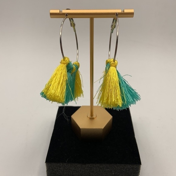 Boho Tassel Yellow & Turquoise Earrings New with tags! - Picture 3 of 4